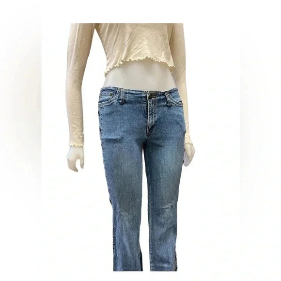 Garage Vintage Y2K Flare Bell Bottom Grommet  Detail Jeans Size 9 - Picture 3 of 15